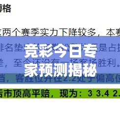 竞彩今日专家预测揭秘,最新分析助你洞悉赛事胜负!